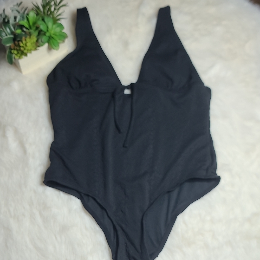 Kona Sol  Black One-Piece Swimsuit with Front Ties